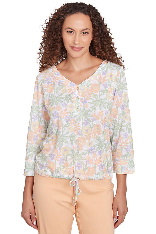Peachy Keen Floral Henley Top