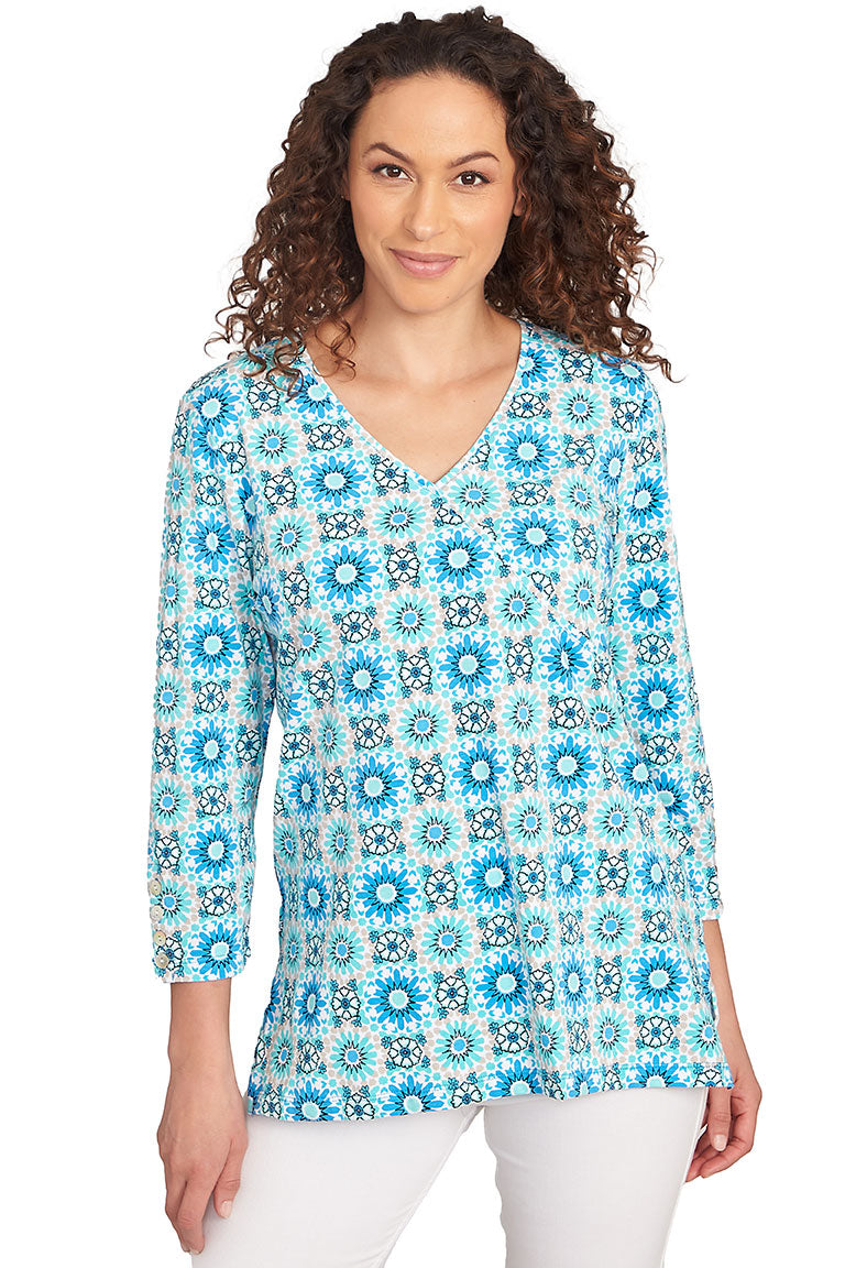 Petite Prints Charming Medallion Surplice Top
