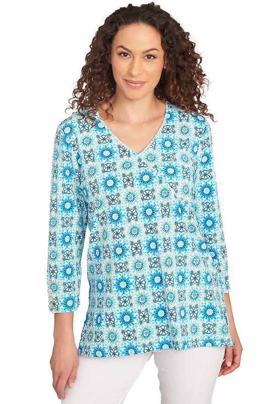 Petite Prints Charming Medallion Surplice Top