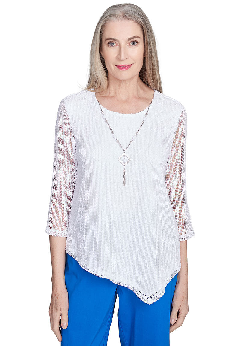Petite Parrot Cay Popcorn Mesh Asymmetrical Top
