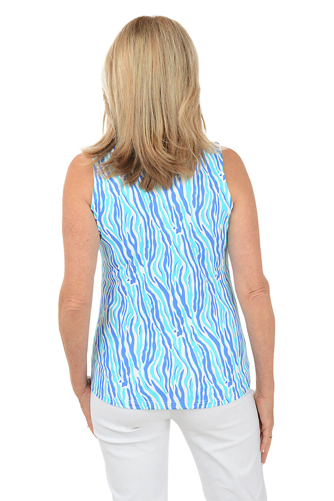 Aqua Zebra UPF50+ Ruffle Sleeveless Top