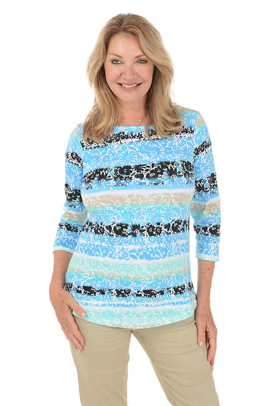 Petite Prints Charming Lagoon Watercolor Floral Top